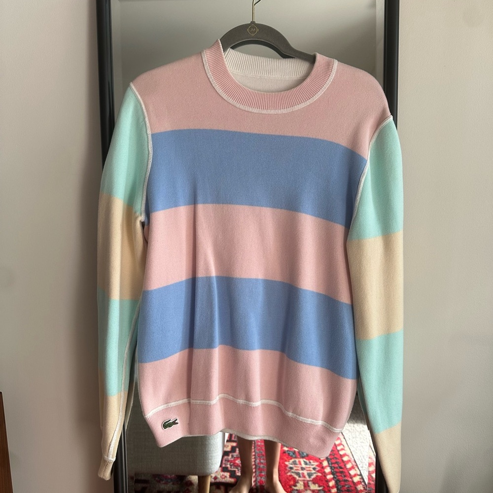 Lacoste — Reversible Striped Pastel Sweater — Size Small